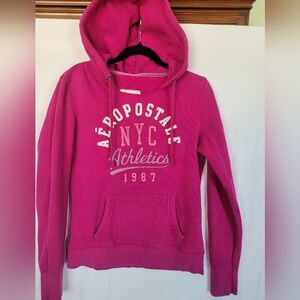 AEROPOSTALE Hoodie Sweatshirt Size L Pink Pullover Raised Letters Y2K